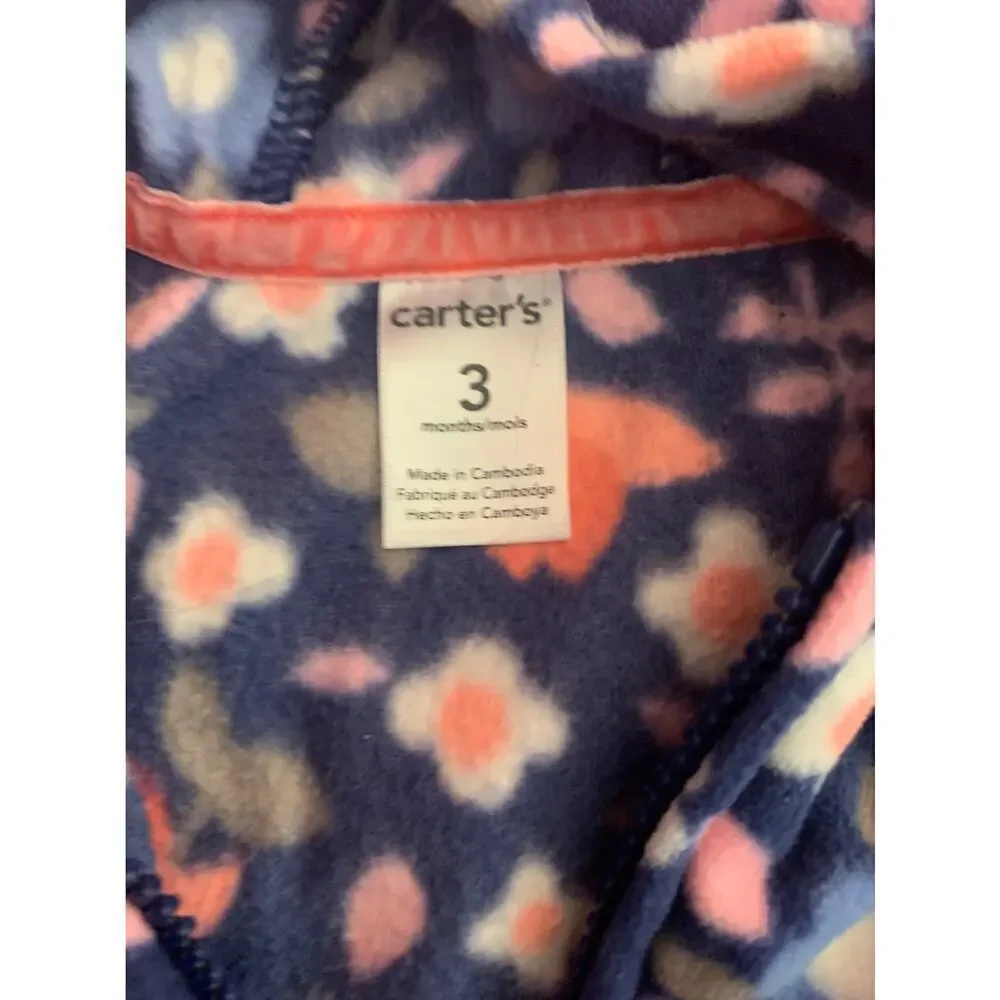 CARTER’S Girl’s Floral Fleece Light Weight Hooded Full Zip Jacket / Size: 3 Mos